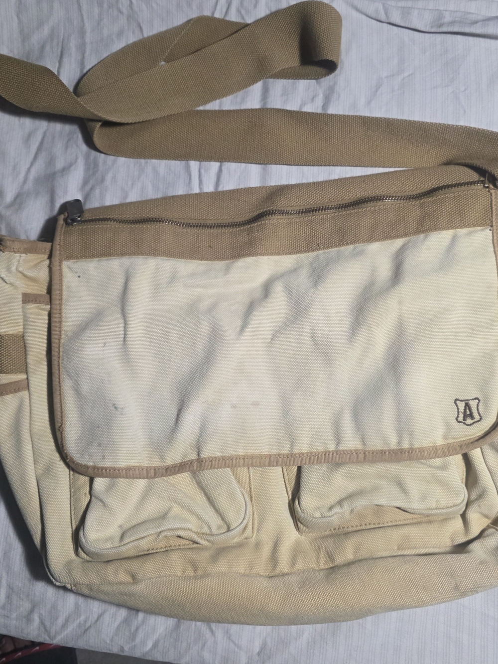 Aeropostale Vintage Y2K Tan Canvas Messenger Bag